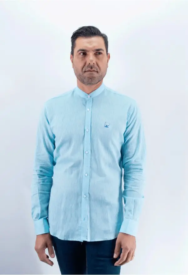 CAMISA CUELLO MAHO LINO LA VESPITA TURQUESA