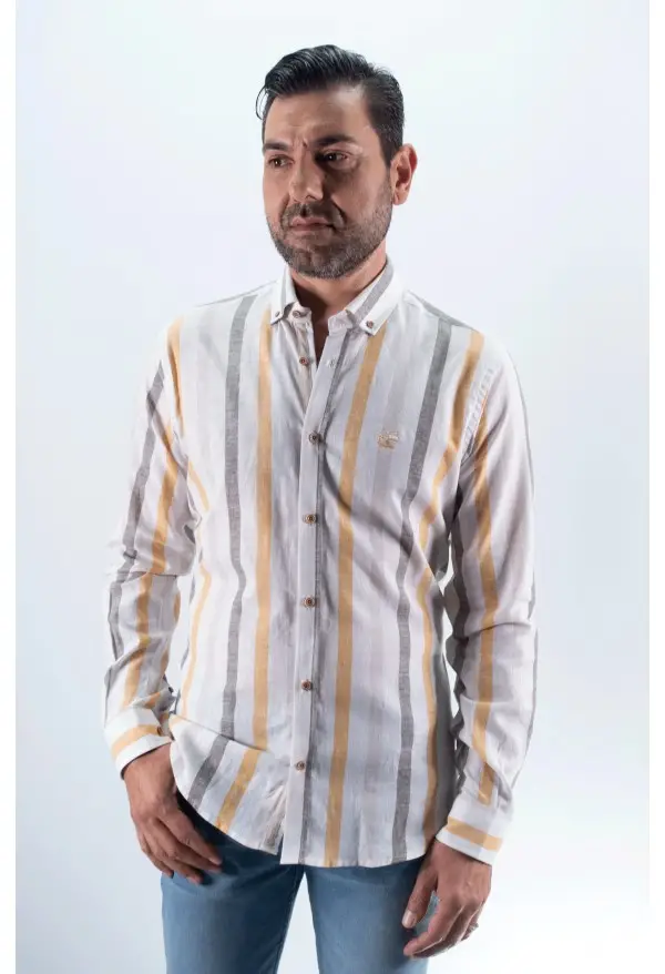 CAMISA RAYA ANCHA 3 LA VESPITA MOSTAZA