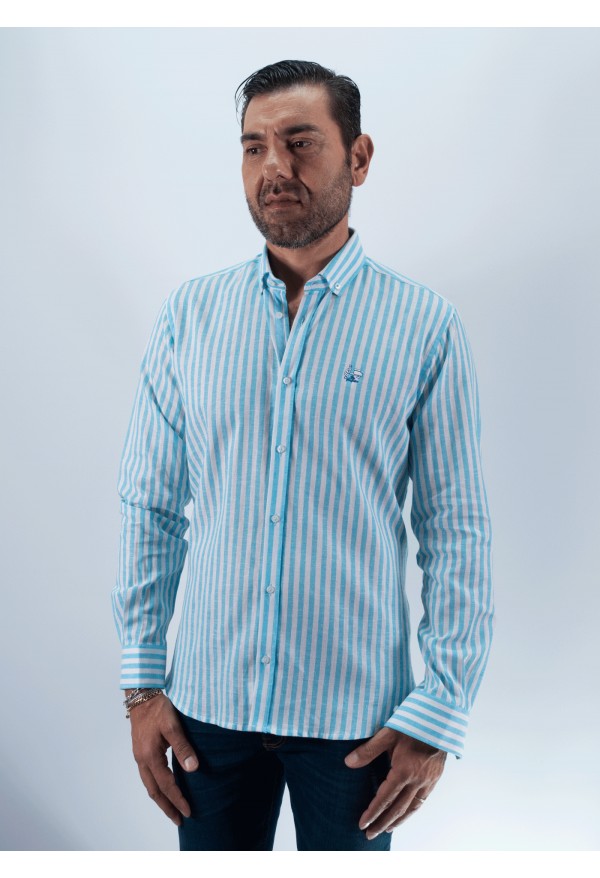 CAMISA RAYAS LISBOA LA VESPITA TURQUESA