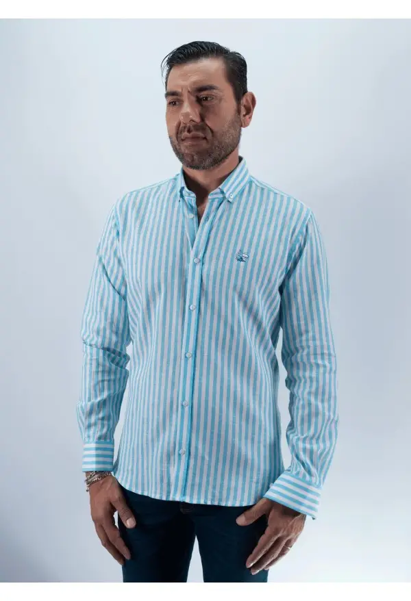 CAMISA RAYAS LISBOA LA VESPITA TURQUESA