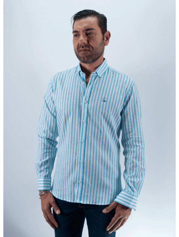 CAMISA RAYAS LISBOA LA VESPITA TURQUESA