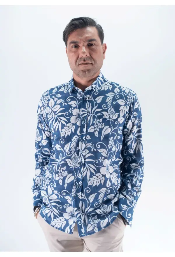 CAMISA CRISANTEMOS LA VESPITA MARINO
