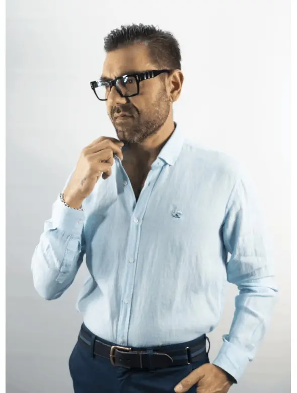CAMISA LINO LA VESPITA CELESTE